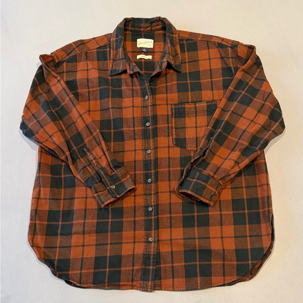 Women’s Universal Thread Plaid Button Down Shirt - SZ XL - Blk/Orange Plaid EUC
